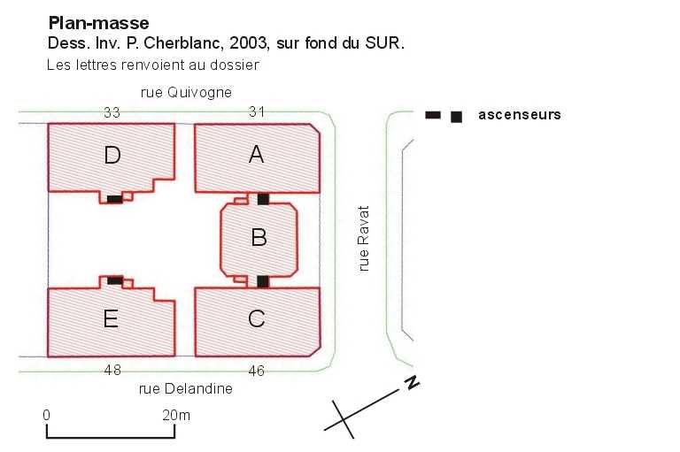 Plan-masse, sur fond SUR