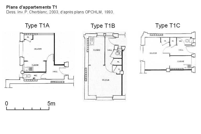 Cité HBM Perrache. Plan type d'un appartement T1