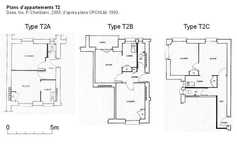 Cité HBM Perrache. Plan type d'un appartement T2