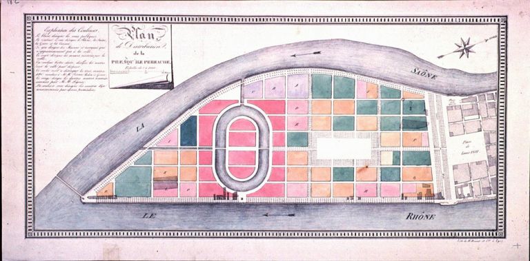 Plan de distribution de la presqu'île / Brunet lith., 1826