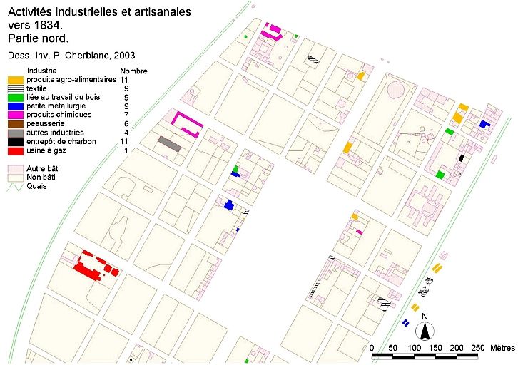 Activités industrielles et artisanles en 1834. Partie nord