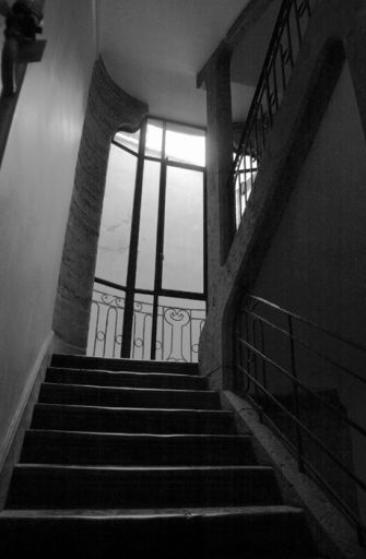 Escalier, vue vers un repos.