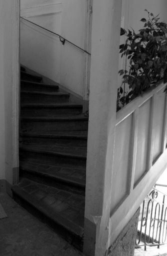 Petit escalier desservant l'étage de combles, au sommet du grand.