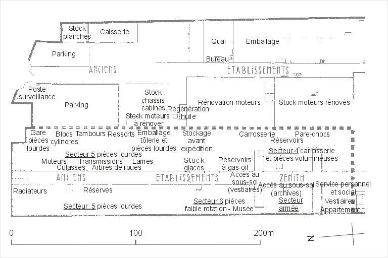 Plan de localisation des ateliers partie nord (documentation Fondation de l'automobile Marius Berliet)