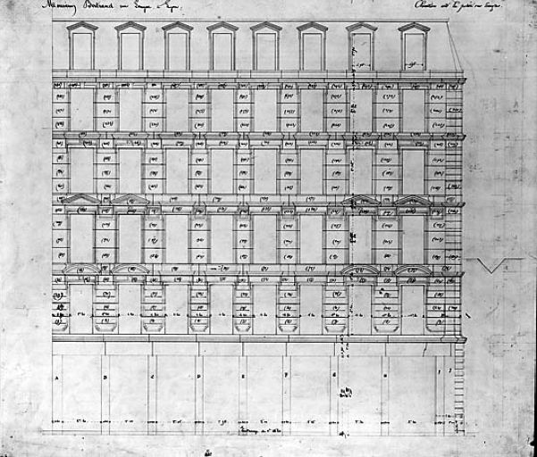 Feuille 6, Elévation côté la petite rue Longue [Pléney], par H. Feuga, 1869.