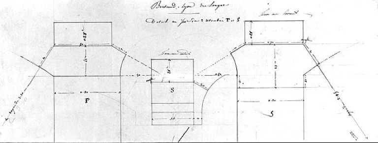 Feuille 9, détail au 1/10e des 2 retombées P et S [marquées sur la coupe 10], par H. Feuga, 1869.