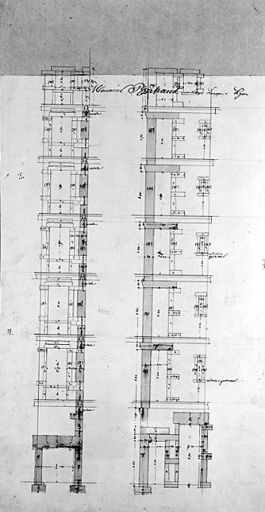 Feuille 11, [Coupe des façades], par H. Feuga, 1869.