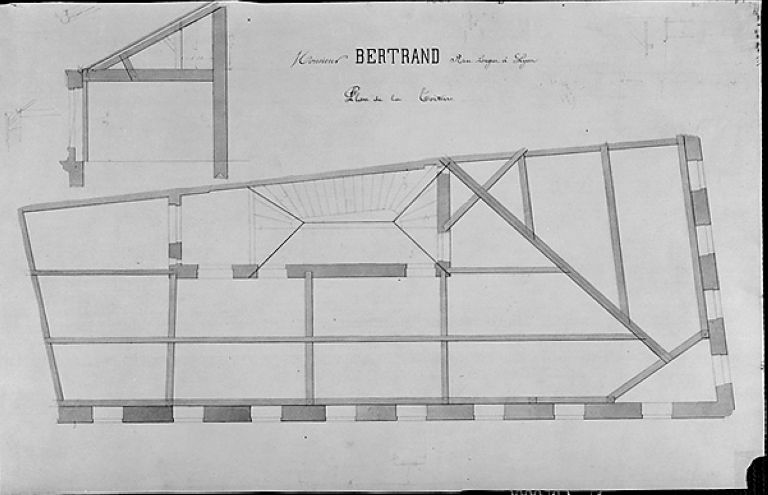 Feuille 16, Plan de la toiture, par H. Feuga, 1869.