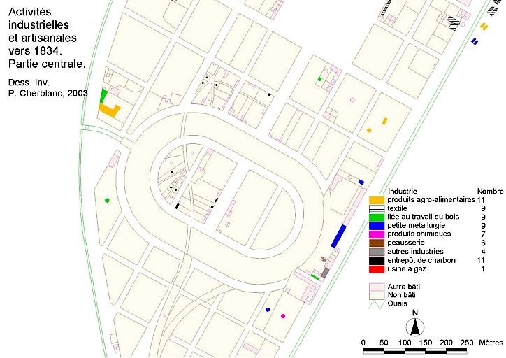 Activités industrielles et artisanles en 1834. Partie centrale