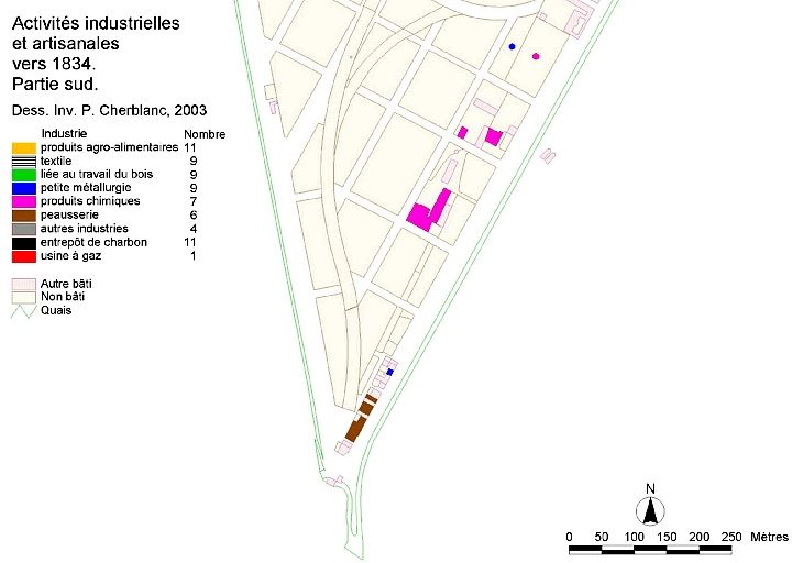 Activités industrielles et artisanles en 1834. Partie sud