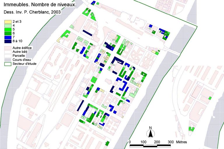 Carte des immeubles selon le nombre de niveaux