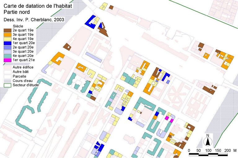 Carte de datation de l'habitat. Partie nord