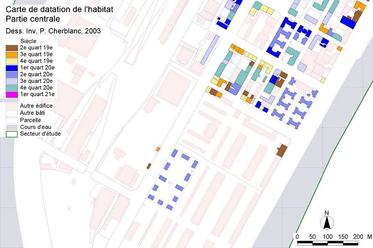 Carte de datation de l'habitat. Partie centrale