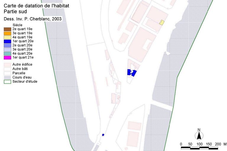 Carte de datation de l'habitat. Partie sud