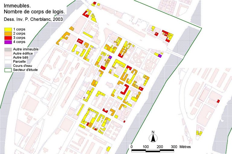 Carte des immeubles selon le nombre de corps de logis