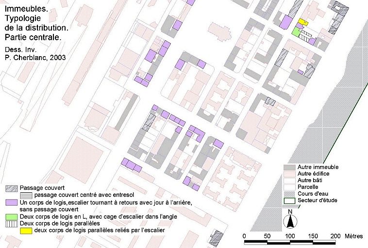 Carte des immeubles. Typologie de la distribution. Partie centrale