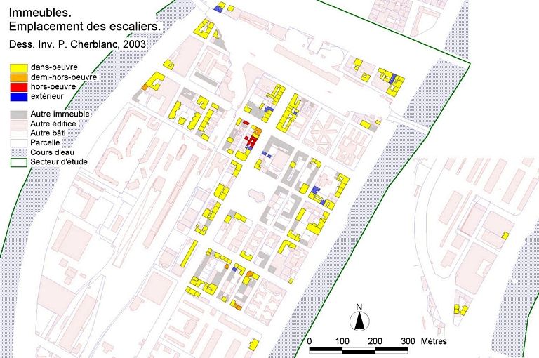 Carte des immeubles. Emplacement des escaliers