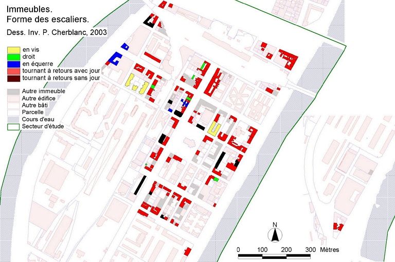 Carte des immeubles. Forme des escaliers