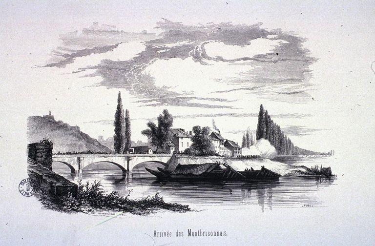 Représentation du pont pendant la Révolution / Guindrant et Lavieille, 1845