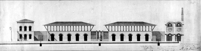 Projet d'abattoir. Coupe transversale / L. Dupasquier et V. Farge, 16 décembre 1827