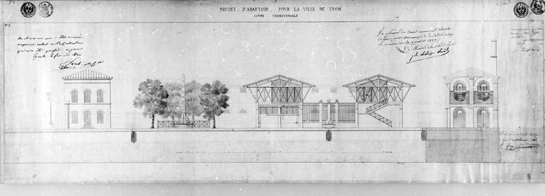 Projet d'abattoir. Coupe transversale / L. Dupasquier et V. Farge, 20 novembre 1828