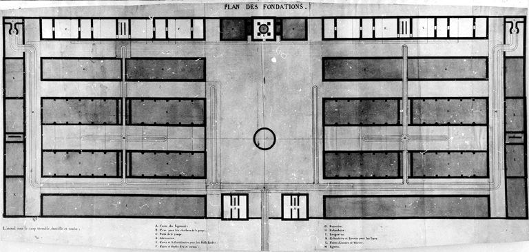 Projet d'abattoir. Plan des fondations, [vers 1828]