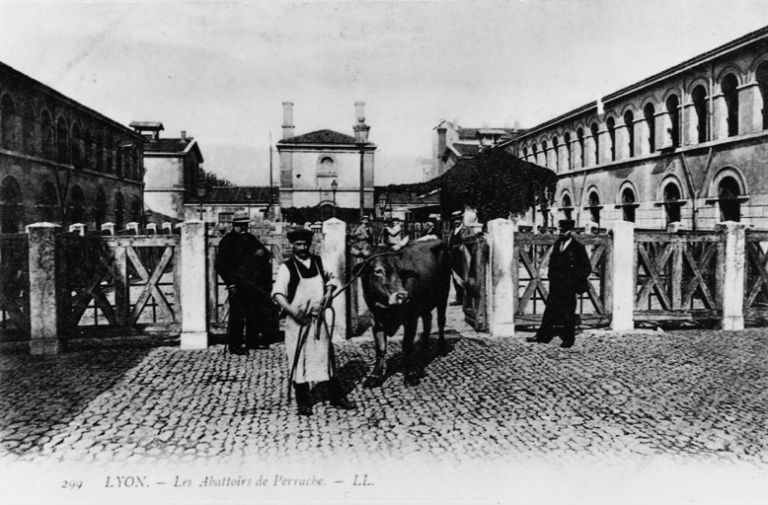 Les abattoirs. Quai Perrache. Carte postale, éd. L.L., [1914]