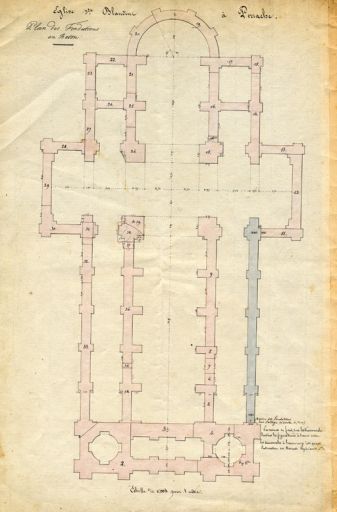 Plan des fondations en béton par l'entrepreneur Guichard, Dardel et Hotelard architectes, Hatté géomètre, 1844-1845