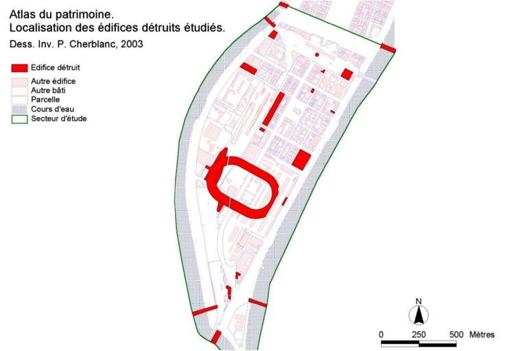 Atlas du patrimoine. Localisation des édifices détruits étudiés.