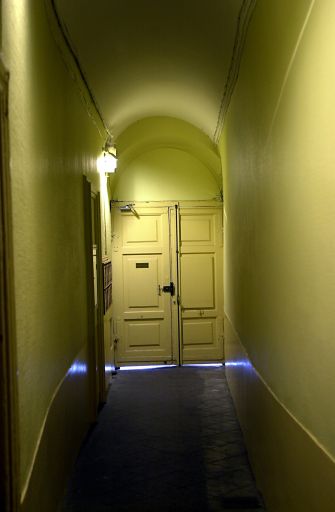 Allée vue en direction de la porte d'entrée.