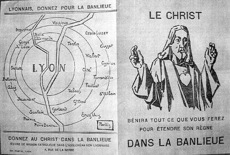 Publicité : carte des églises entre-deux guerres de la banlieue lyonnaise