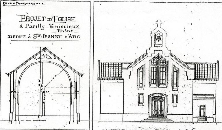 Coupe transversale : projet de l'église à Parilly-Vénissieux.