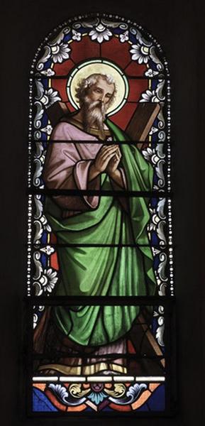 Ensemble de 2 verrières à personnages (baies 5, 6) : saint André, sainte Elisabeth de Hongrie (?)