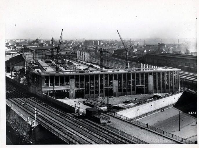 Construction du hangar SNCF, état en mars 1948 (archives SNCF)