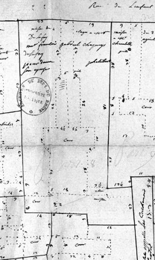 Plan à Lyon, parroisse de la Platière, (...). Rente du prieuré de la Platière. Levé en 1755, détail.