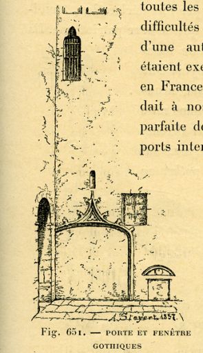 Porte et fenêtre gothiques existant encore en 1857 dans la cour du premier hôtel de ville, est. d'après un dessin par A. Steyert.