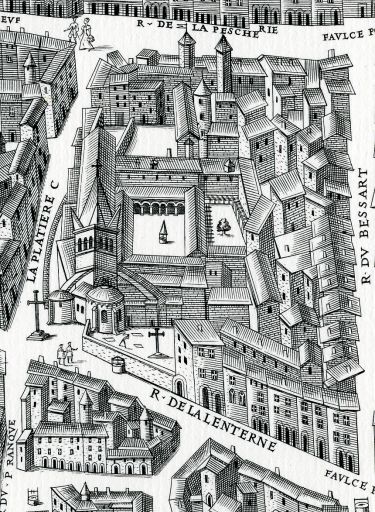 Plan scénographique, entre 1544 et 1553, détail du prieuré d'après la copie de 1872.