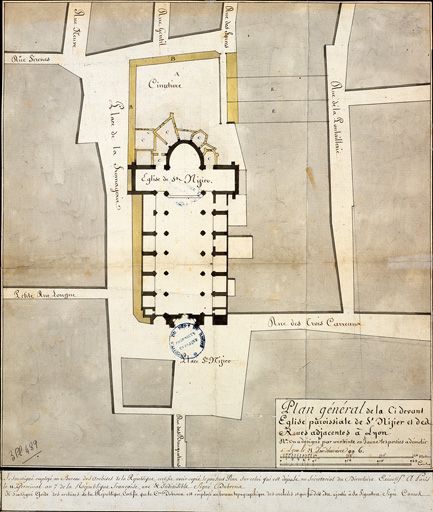 Plan général de la ci-devant église paroissiale de St-Nizier [et de son cimetière], 1798.