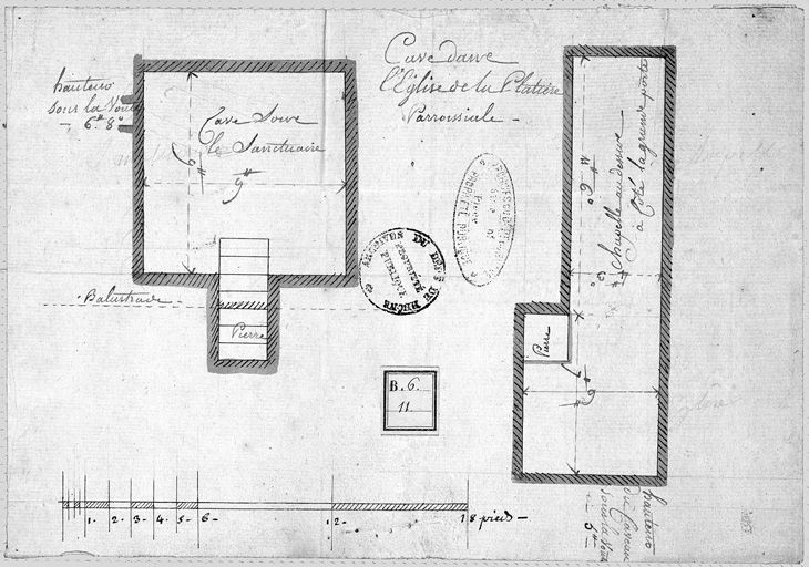 Cave [à usage de caveau] dans l'église de la Platière, par Charles-Antoine Roche et Cire Decrénice, 1777-1778.