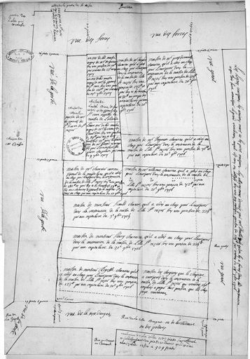 Plan des anciens et nouveaux alignements pour la reconstruction de la maison de l´Isle, 1707.