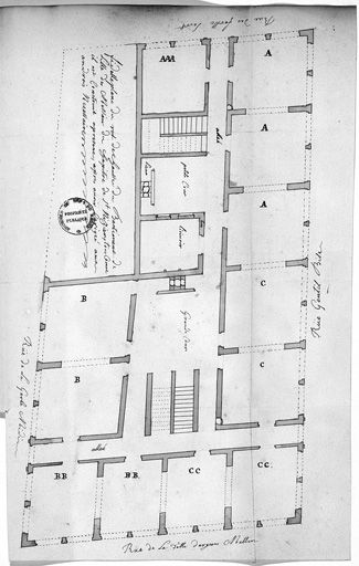 Fidelle plant du rez-de-chaussée du bastiment de Lille de Messieur du chapitre de Saint-Nizier [nouvel immeuble], ca 1708.