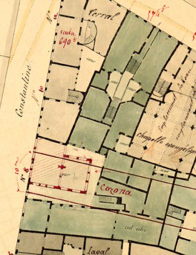 Plan du rez-de-chaussée, extrait du projet de prolongement de la rue d'Oran depuis la rue Constantine jusqu'à la rue de la Platière, 18 janvier 1857.