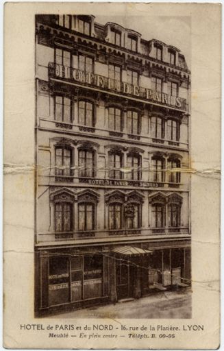 Hôtel de Paris et du Nord - 16, rue de la Platière, carte postale, 1910.