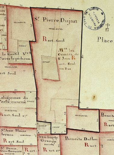 Plan-masse, extrait des Plans de la rente noble de l'abbaye royale de Saint-Pierre, détail du plan n° 15, 1755-1756.