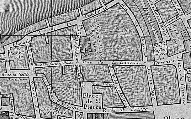 Plan des deux rues, extrait du Plan géométral de la ville de Lyon, par Claude Séraucourt, éd. de 1740.
