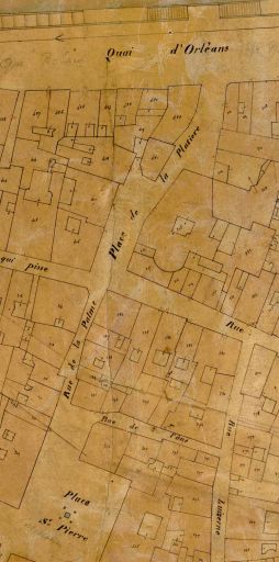 Plan de la place de la Platière et de la rue de la Palme, extrait du plan cadastral levé en 1831, section F.