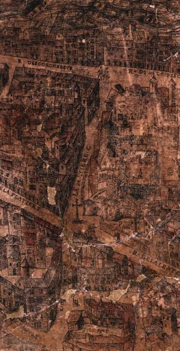 Vue générale de la place, extraite du Plan scénographique, entre 1544 et 1553, feuille 13.