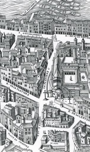 Vue générale de la place, extraite du Plan scénographique (copie de 1872), entre 1544 et 1553, feuille 13.