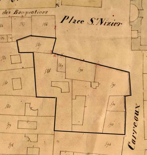 Plan-masse des anciens immeubles, extrait du plan cadastral levé en 1831, section H2.