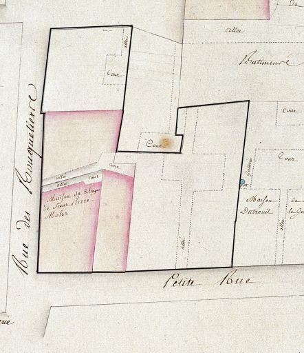 Plan-masse des anciens immeubles, extrait des Plans de la rente de Saint-Nizier, feuille 7, 1776.